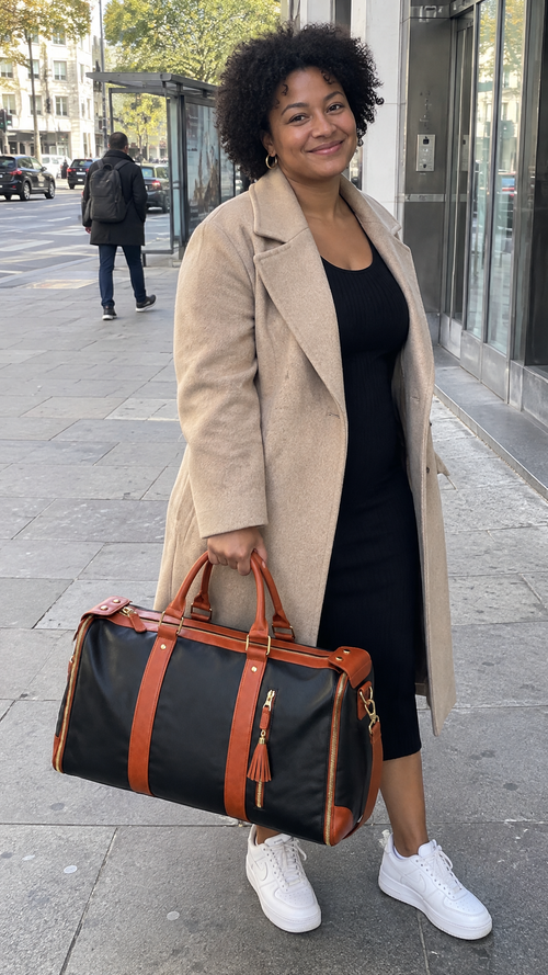 Photo d'une cliente avec son sac Nomadia
