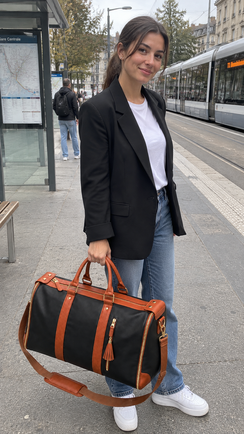 Photo d'une cliente avec son sac Nomadia
