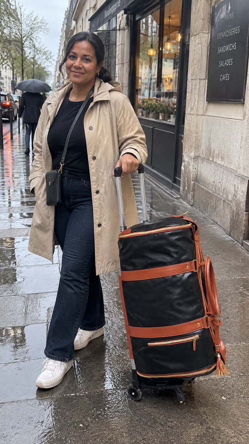 Photo d'une cliente avec son sac Nomadia
