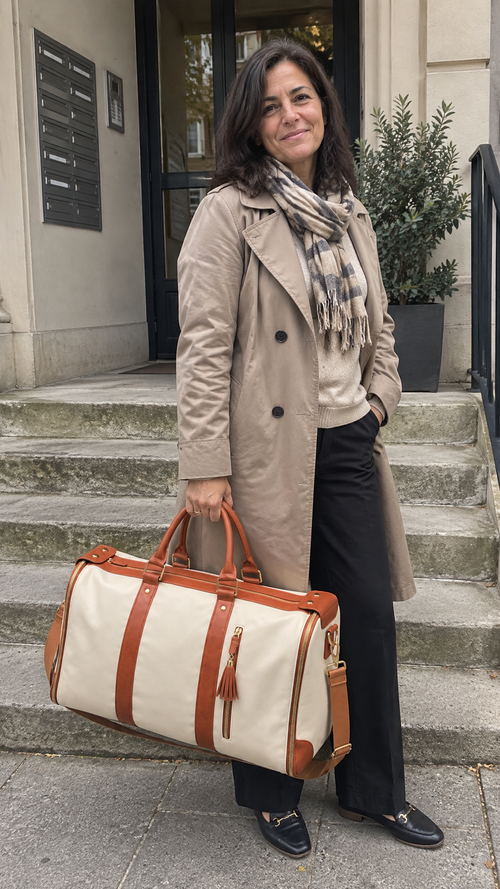 Photo d'une cliente avec son sac Nomadia