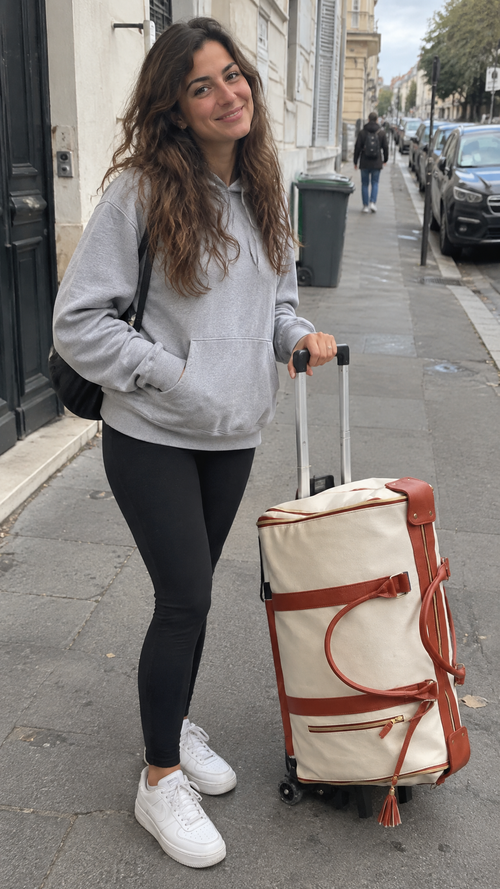 Photo d'une cliente avec son sac Nomadia
