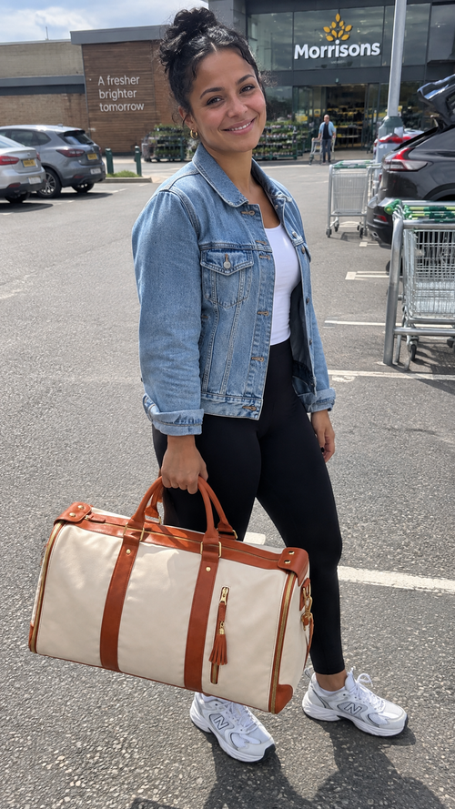 Photo d'une cliente avec son sac Nomadia