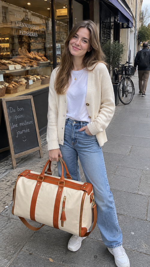 Photo d'une cliente avec son sac Nomadia